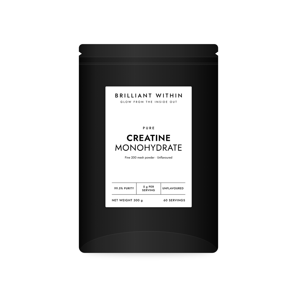Brilliant Within Pure Creatine Monohydrate for women, 300 g black pouch, front